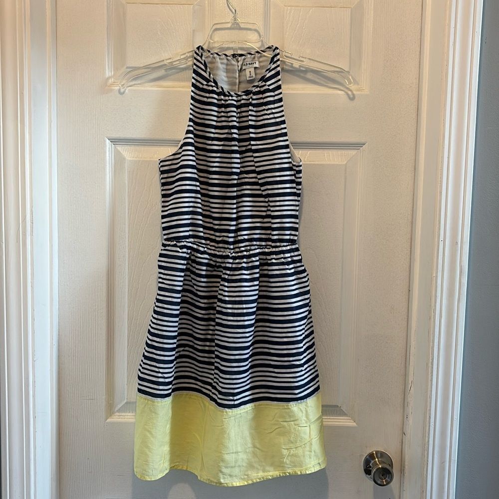 Old Navy Dress X-small Striped Yellow White Blue Sleeveless Lined‎ Sun Dress